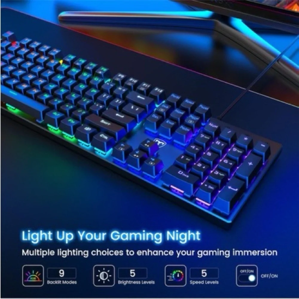 Mechanical Gaming Keyboard RGB Ultra Slim LED Backlit USB Wired With Blue Switch